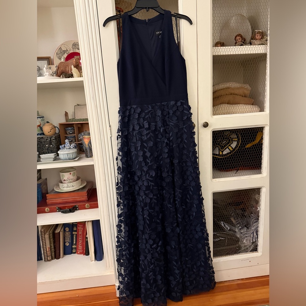 Xscape Navy Blue Lace Maxi Dress